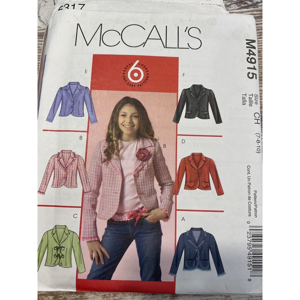 2005 McCalls Sewing Pattern 4915 Girls Jacket Blazer Size 7-10 Uncut